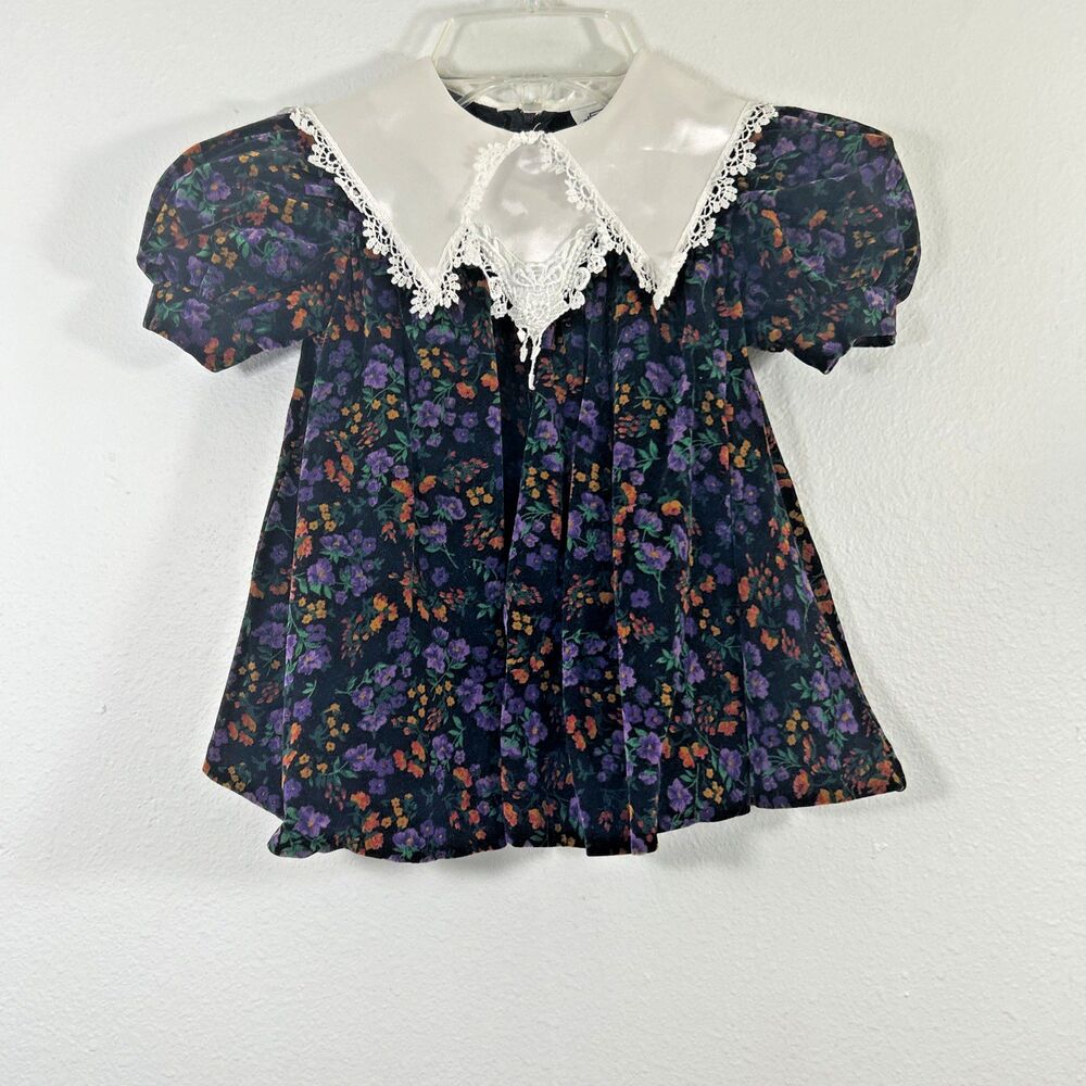 Vtg Sneak Preview Dress Kids‎ 2T Velvet Daisy Peter Pan Holiday Cottagecore
